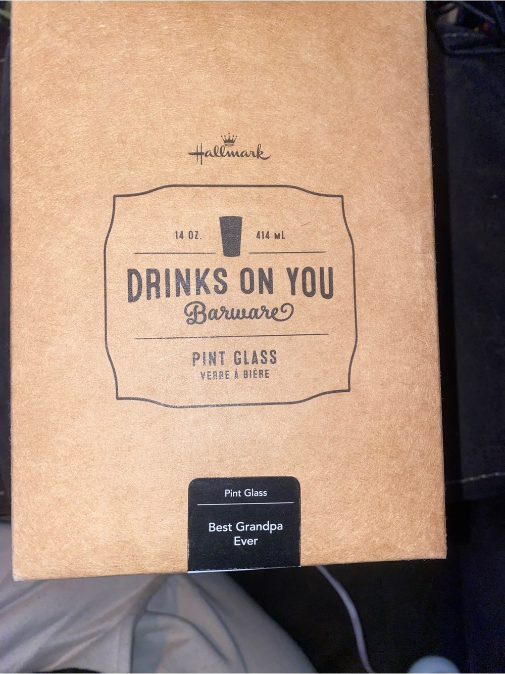 Hallmark Drinks On You Pint Glass in Brown Kraft